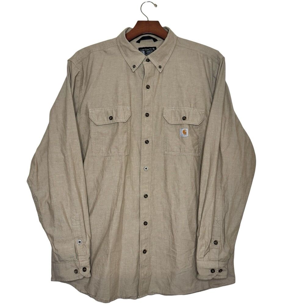 Carhartt Mens Loose Fit Midweight Long Sleeve Button Down XL Tall Shirt Utility